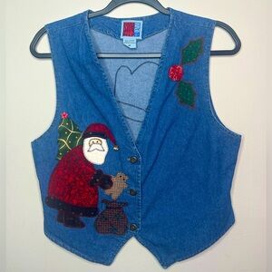 Vintage Sunbelt Sportswear Denim Vest Ugly Christmas Themed Embellishments sz M